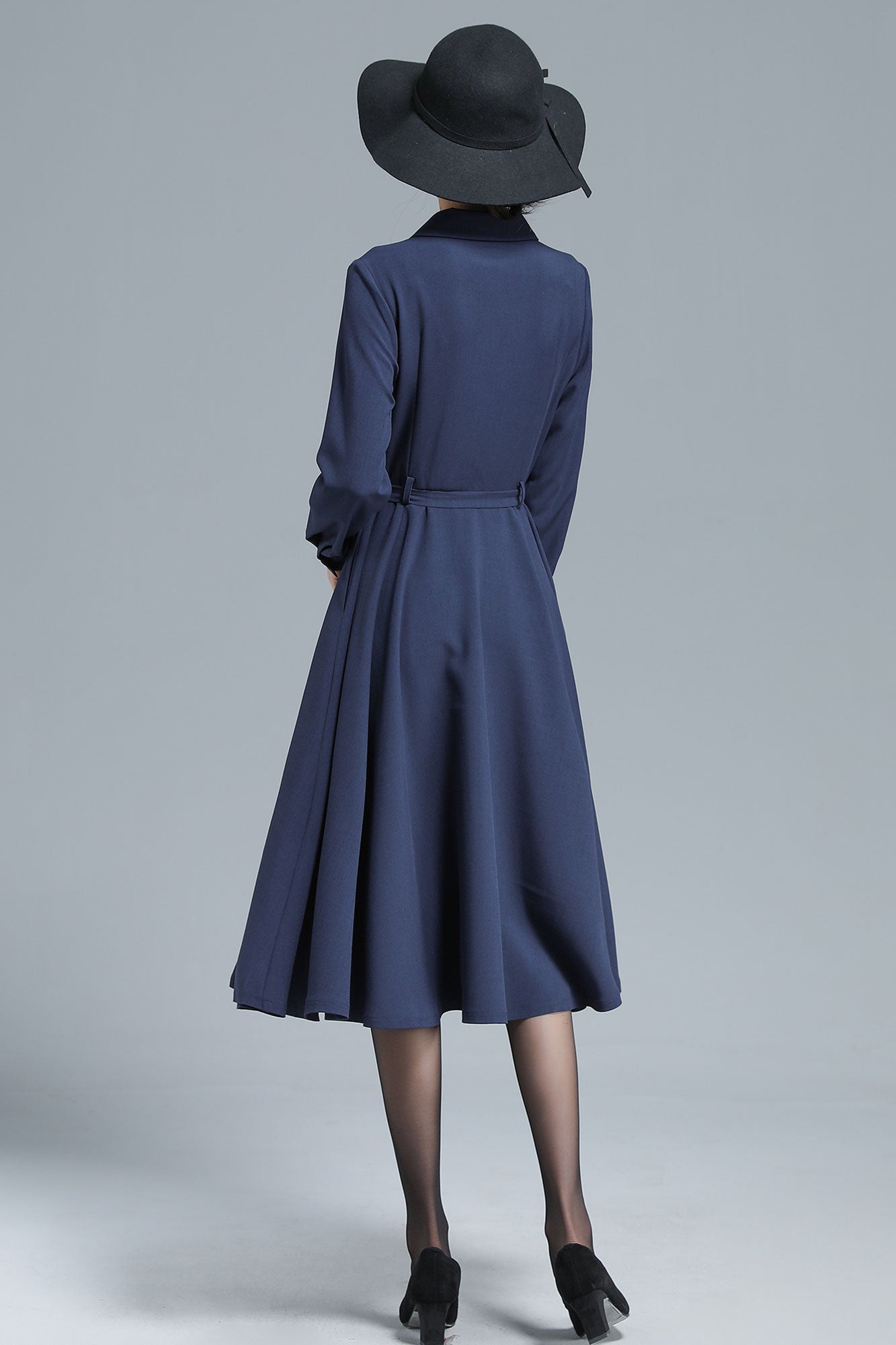 1950s Navy Blue Linen Dress 3132 1950s Navy Blue Linen Dress 3132