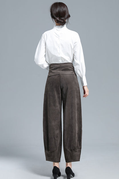 Vintage Corduroy Wide Leg Pants – High Waist Brown Trousers | Xiaolizi 3134