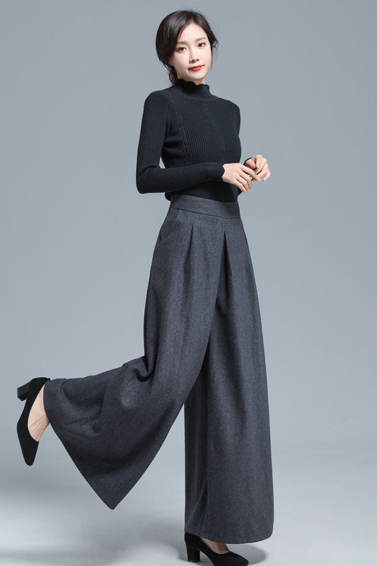 Thick Winter Wide leg wool Pants 3135