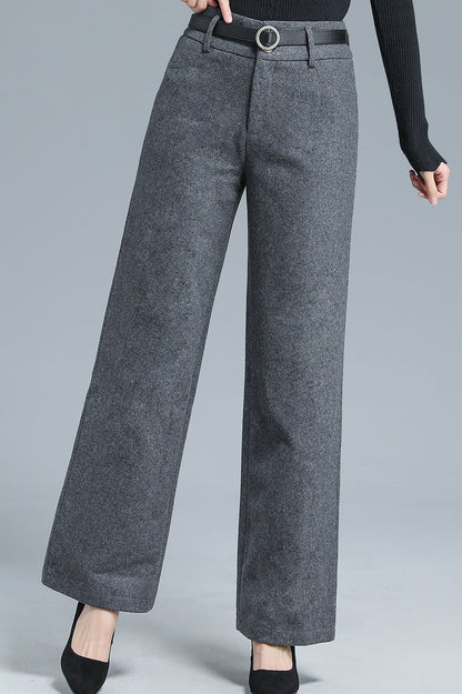 Gray Wool Blend Wide Leg Pants – Vintage High Waist Winter Trousers 3136