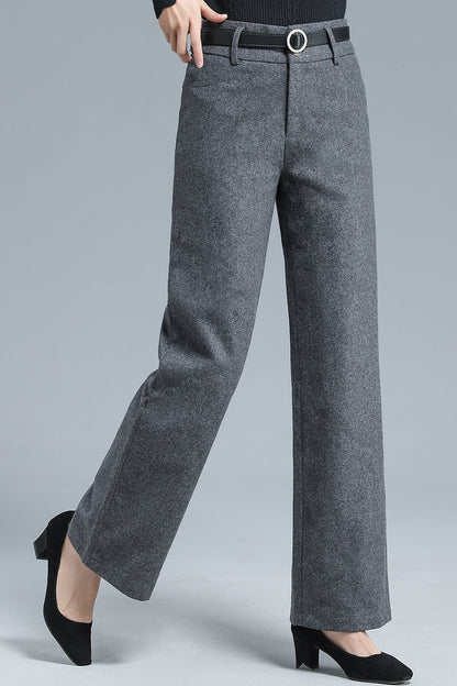 Gray Wool Blend Wide Leg Pants – Vintage High Waist Winter Trousers 3136