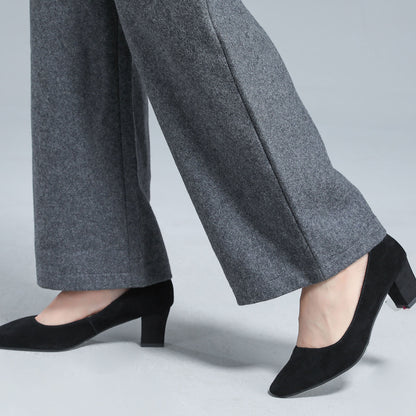 Gray Wool Blend Wide Leg Pants – Vintage High Waist Winter Trousers 3136