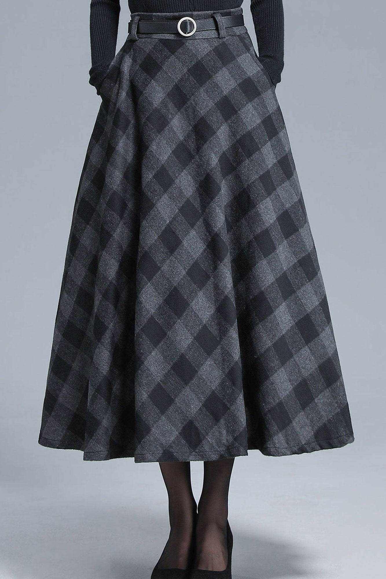 50s Wool Midi Plaid Skirt Women 3137 – XiaoLizi