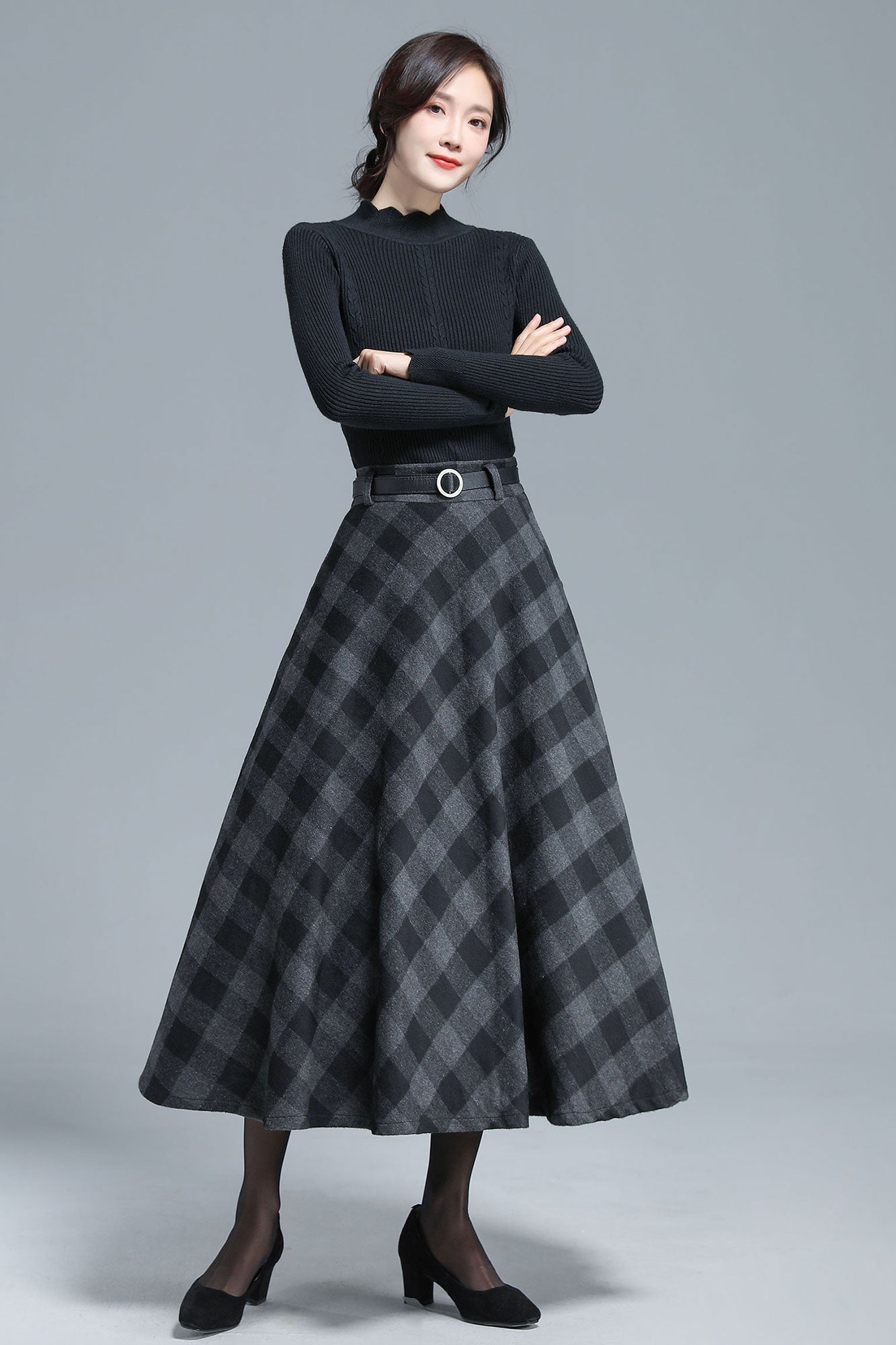 Blue plaid 2024 skirt 50s