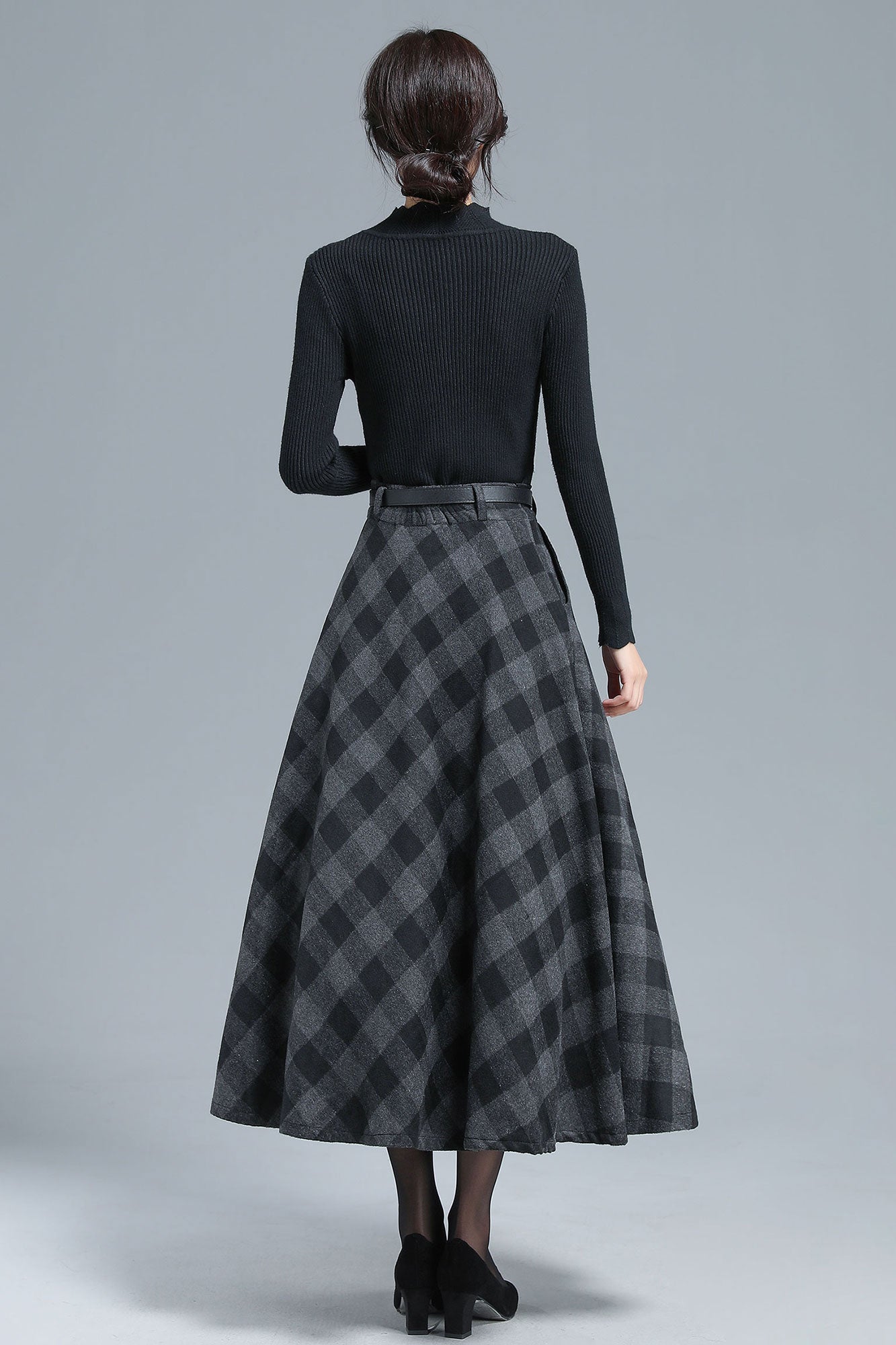 Black and white plaid skirt cheap 50s