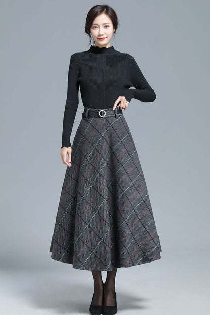 Vintage Inspired Tartan Plaid Midi Wool Skirt Woman 3138 – XiaoLizi