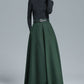 Women Green Maxi Wool Skirt 3139#