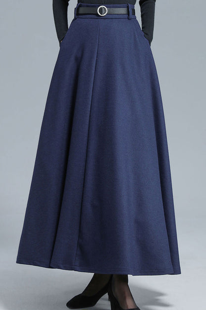 High Waist Wool Maxi Skirt Women 3140