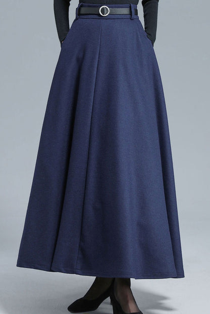 Women High Waist Wool Maxi Skirt 3140#