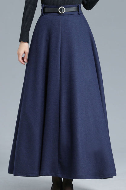 Women High Waist Wool Maxi Skirt 3140#