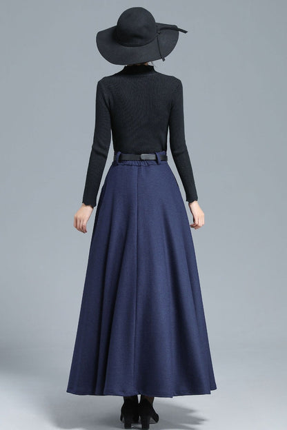 Women High Waist Wool Maxi Skirt 3140#