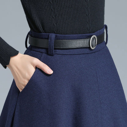Women High Waist Wool Maxi Skirt 3140#