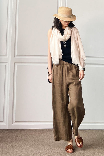 Women Cotton Linen Loose Wide Leg Pants 3496