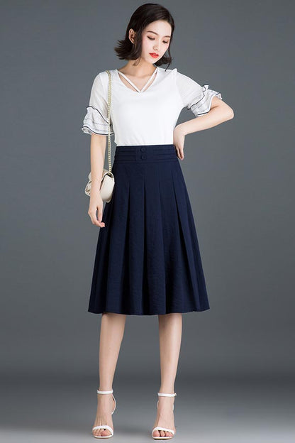 Black Polyester Midi Skirt - High Waist A-Line Silhouette CYM319