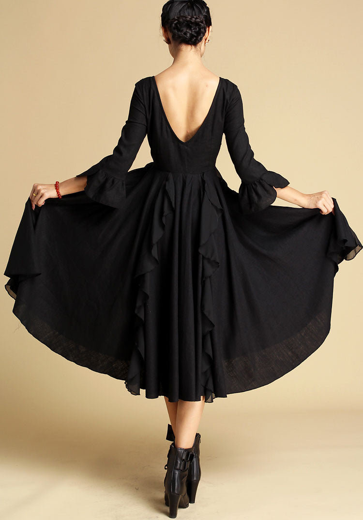 flowy linen dress Black Linen Dress