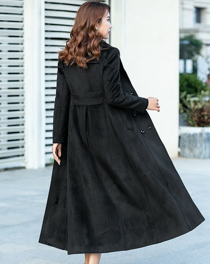 Wool Blend A-Line Coat – Vintage Double-Breasted Midi Winter Overcoat 246101