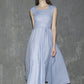Blue linen women's sleeveless long dress with side zipper for summer 1316