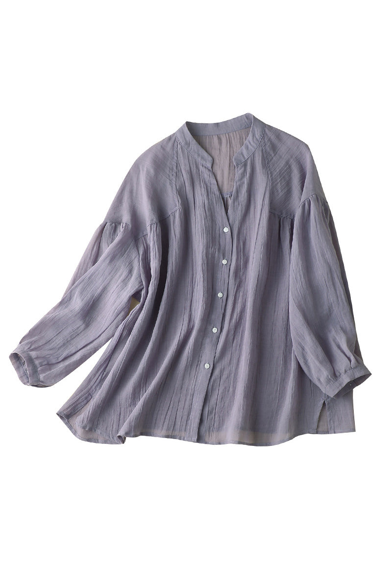 New Linen Women Shirt Spring Summer Thin Tops 3647