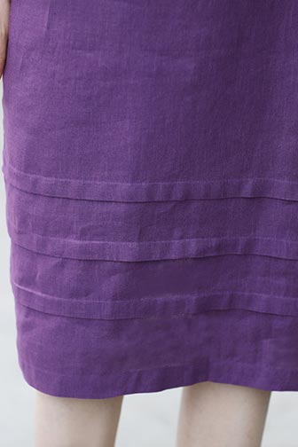 Purple Linen Dress - V-Neck, Mid Sleeves, Relaxed Fit CYM467