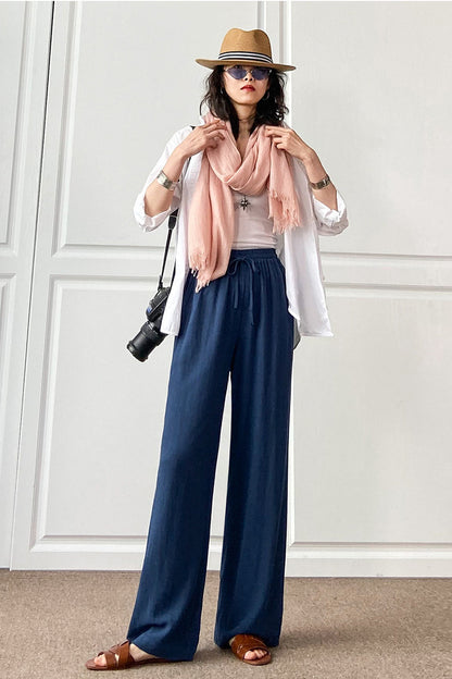 Elastic Waist Women Cotton Linen Casual Pants 3497