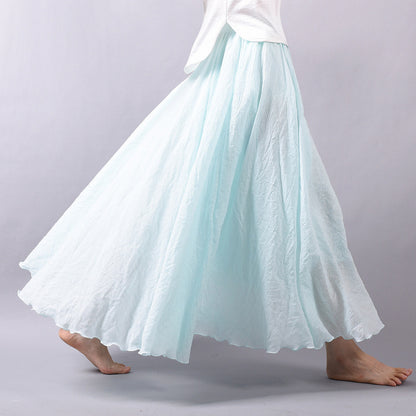 Beige Linen Cotton Maxi Skirt - Elastic Waist, Flowy Bohemian Style 2718