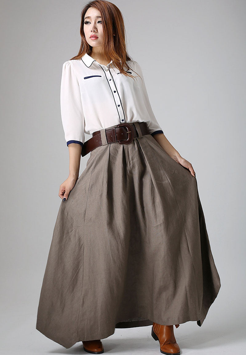 long linen skirt - Gray skirt women maxi skirt 0905#