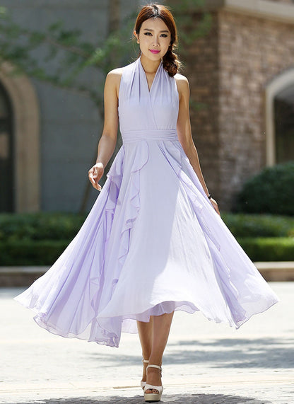 purple chiffon dress - charming halter women dress summer long dress - Xiaolizi purple chiffon dress - charming halter women dress summer long dress - Xiaolizi