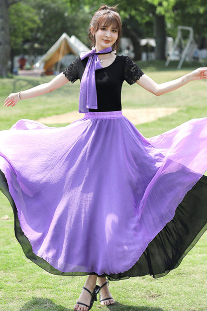 Purple Chiffon Circle Skirt - Reversible Big Swing Silhouette 2942