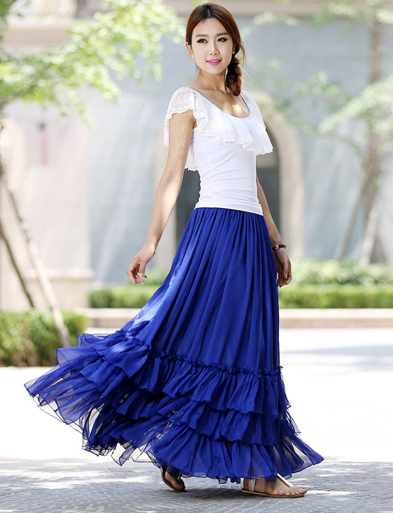 Royal blue chiffon maxi skirt Clearance
