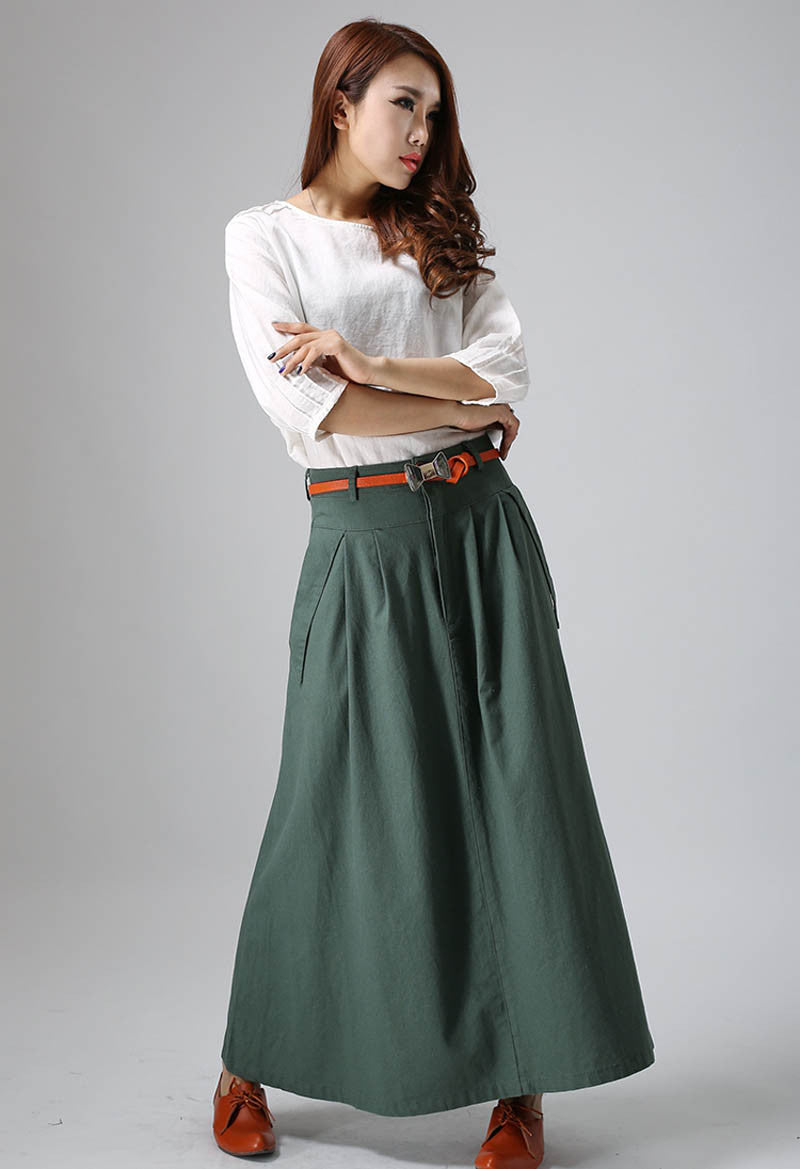 women's Custom made long pleated skirt in Green 0813#