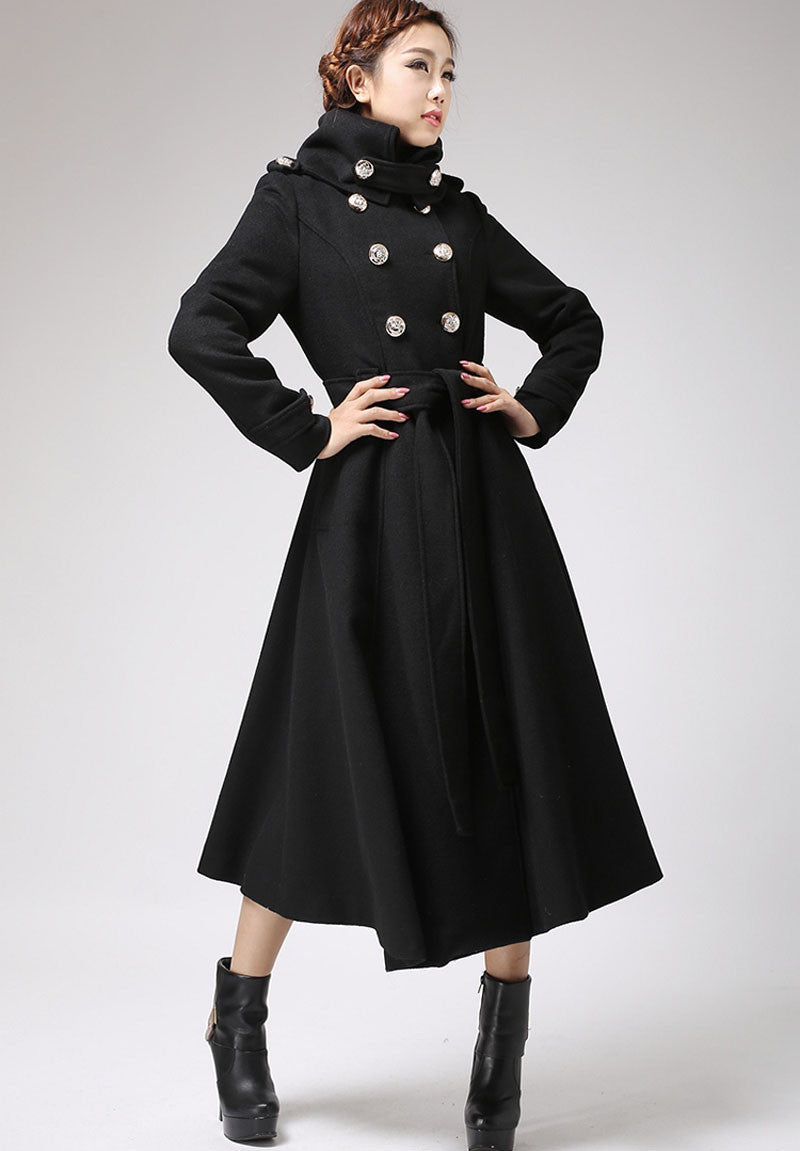 Black coat Cashmere coat Long coat Military Coat 709#