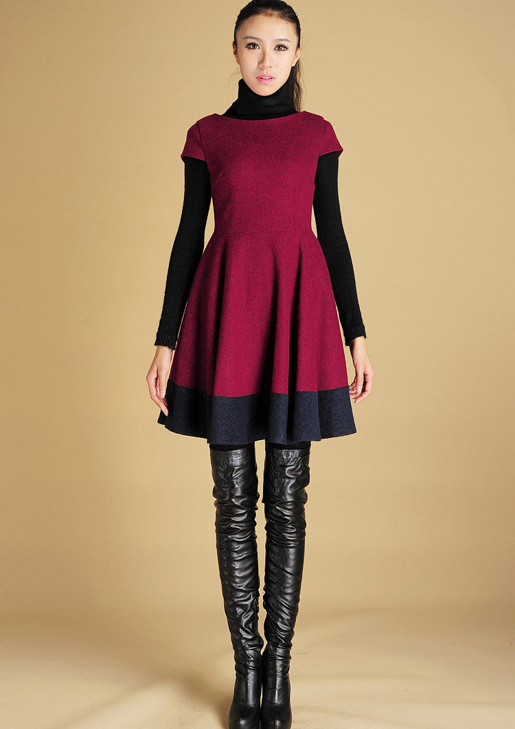 Mini wool dress short sleeve winter dress 427 Xiaolizi Mini wool dress short sleeve winter dress 427 Xiaolizi
