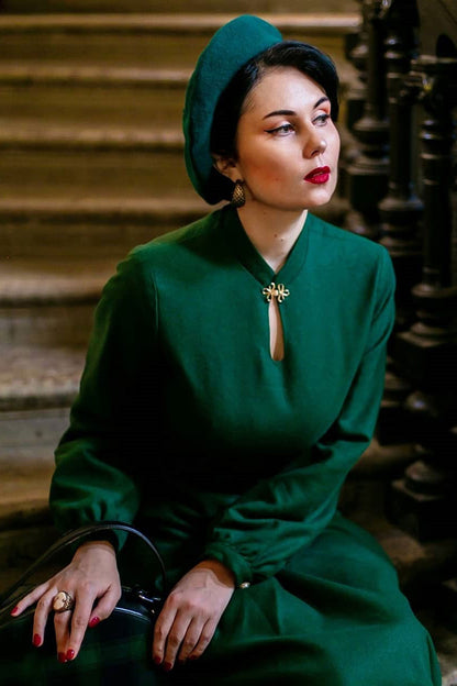 Vintage Inspired Green Midi Wool Dress 3385