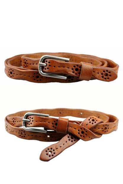 Simple and versatile cowhide hollow needle buckle belt for women YD002