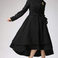 Winter Asymmetrical Black Wool Coat 0703