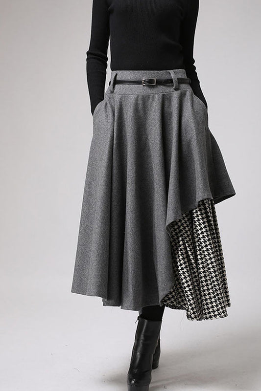 layered wool maxi skirt, Designer swing skirt for winter 0720#
