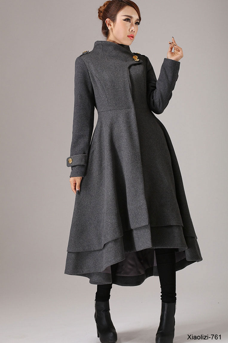Military Style Coat - Womens Cashmere Coat - Long Dress Coat – XiaoLizi