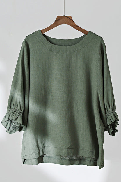 Princess sleeve round collar top for women J009-26