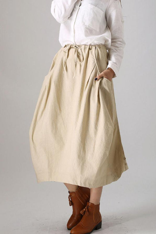 Casual linen skirt woman cotton skirt custom midi skirt in Beige 77912#