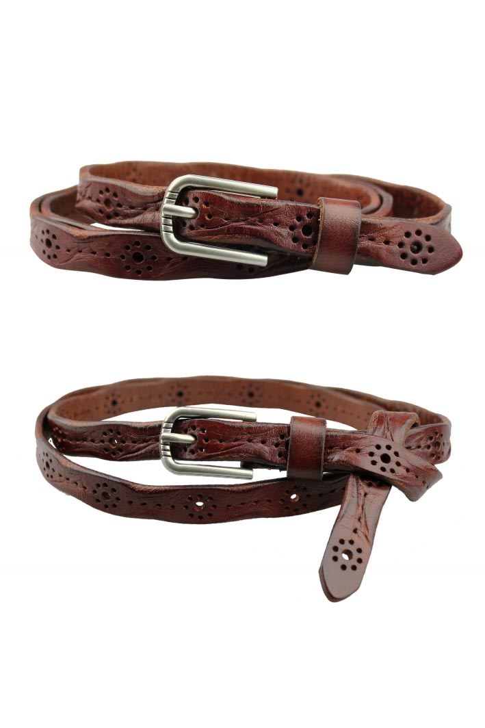 Simple and versatile cowhide hollow needle buckle belt for women YD002