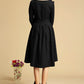 Black dress winter wool dress midi dress 321#