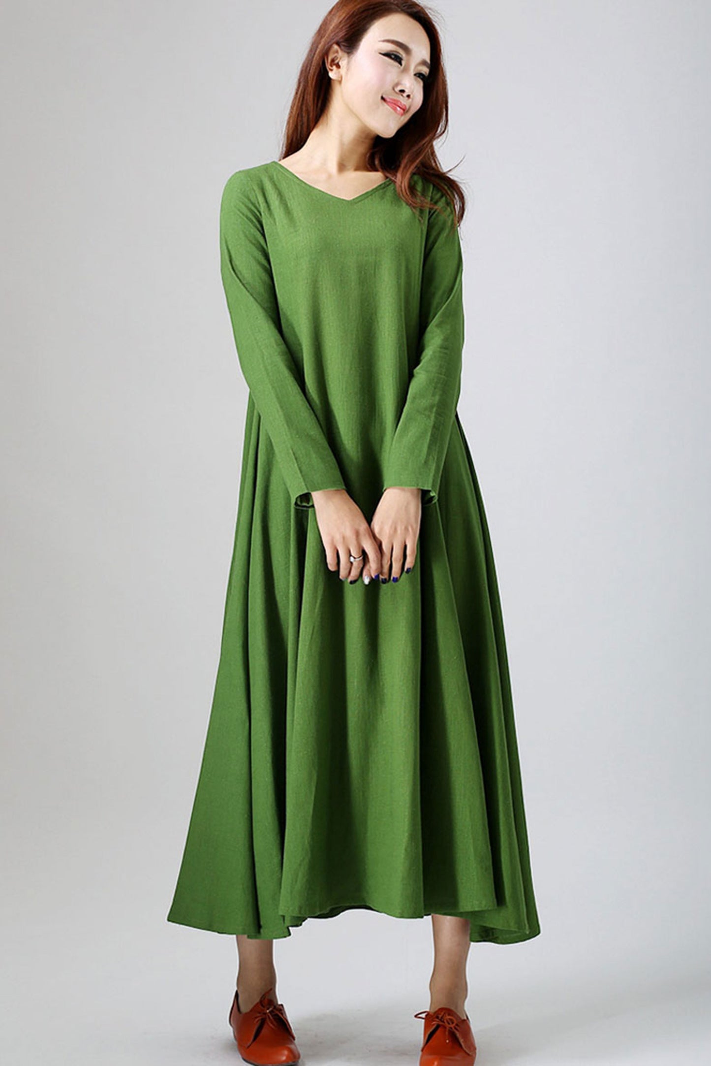 Casual dress woman green linen dress (789) Xiaolizi Casual dress woman green linen dress (789) Xiaolizi
