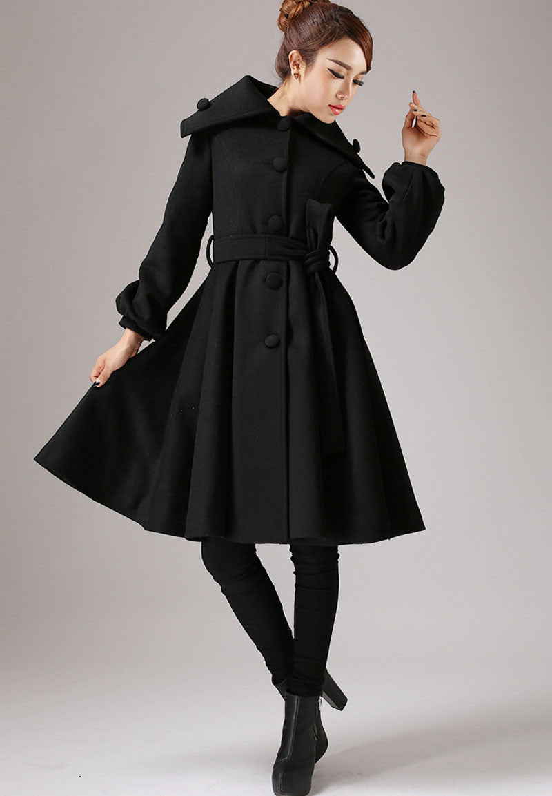 Black wool jacket shawl collar coat winter jacket warm coat 0753#