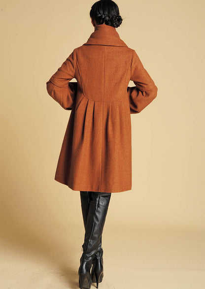 Vintage Wool Winter Coat – Handmade Oversized A-Line Coat with Lantern Sleeves 0383