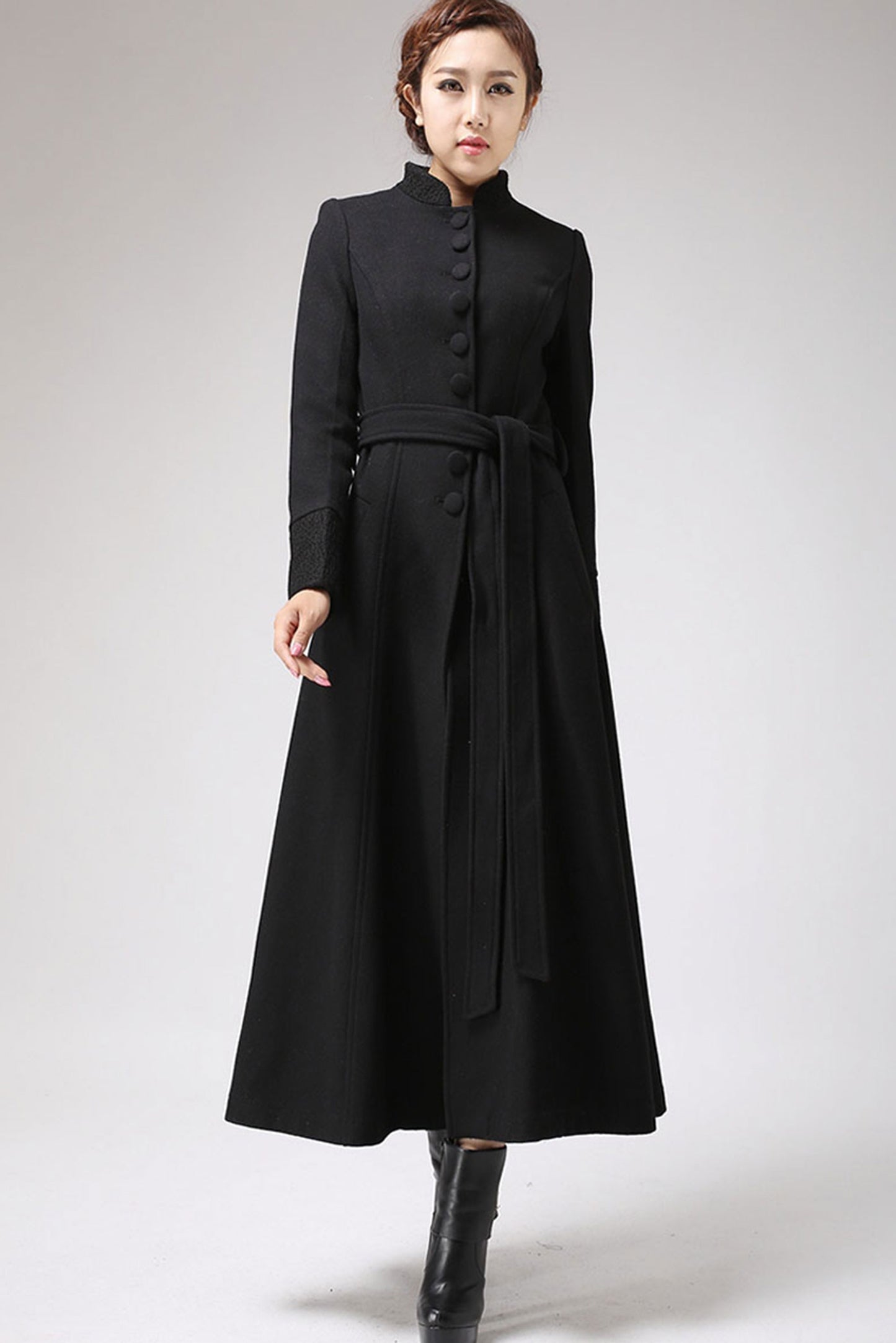 Handmade Black Wool Maxi Coat – Elegant Winter Overcoat
