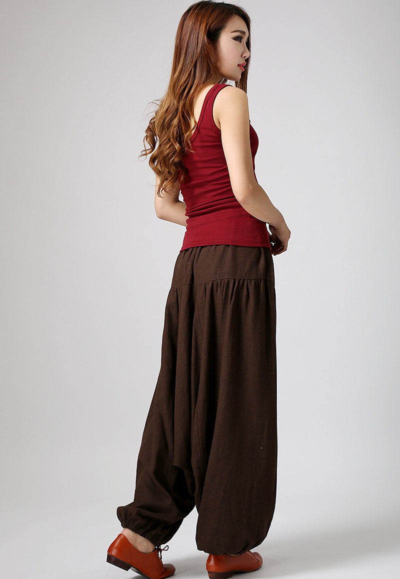 Linen harem pants for women with drop crotch design 899 – XiaoLizi