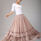long chiffon tiered maxi skirt women skirts in blush pink 0663#