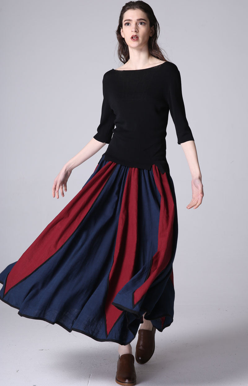 New lisiting linen maxi skirt woman's long pleated dress (1198)