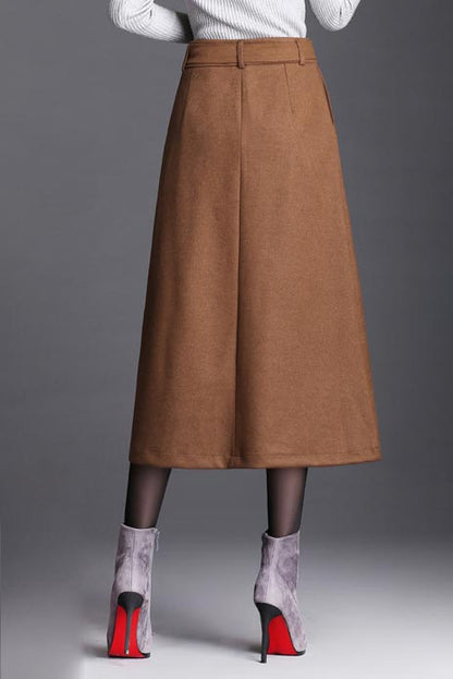 Black Polyester A-Line Midi Skirt - High Waist Winter Elegance S028