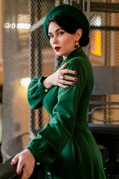 Vintage Inspired Green Midi Wool Dress 3385
